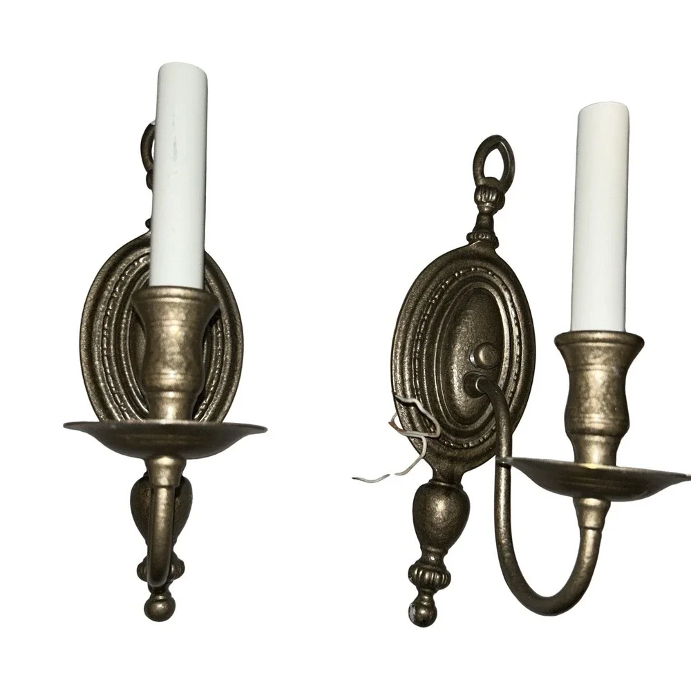 Vtg Mid Century Lot 2 MCM Matching Brass Wall Scones Light Fixtures Electric‎